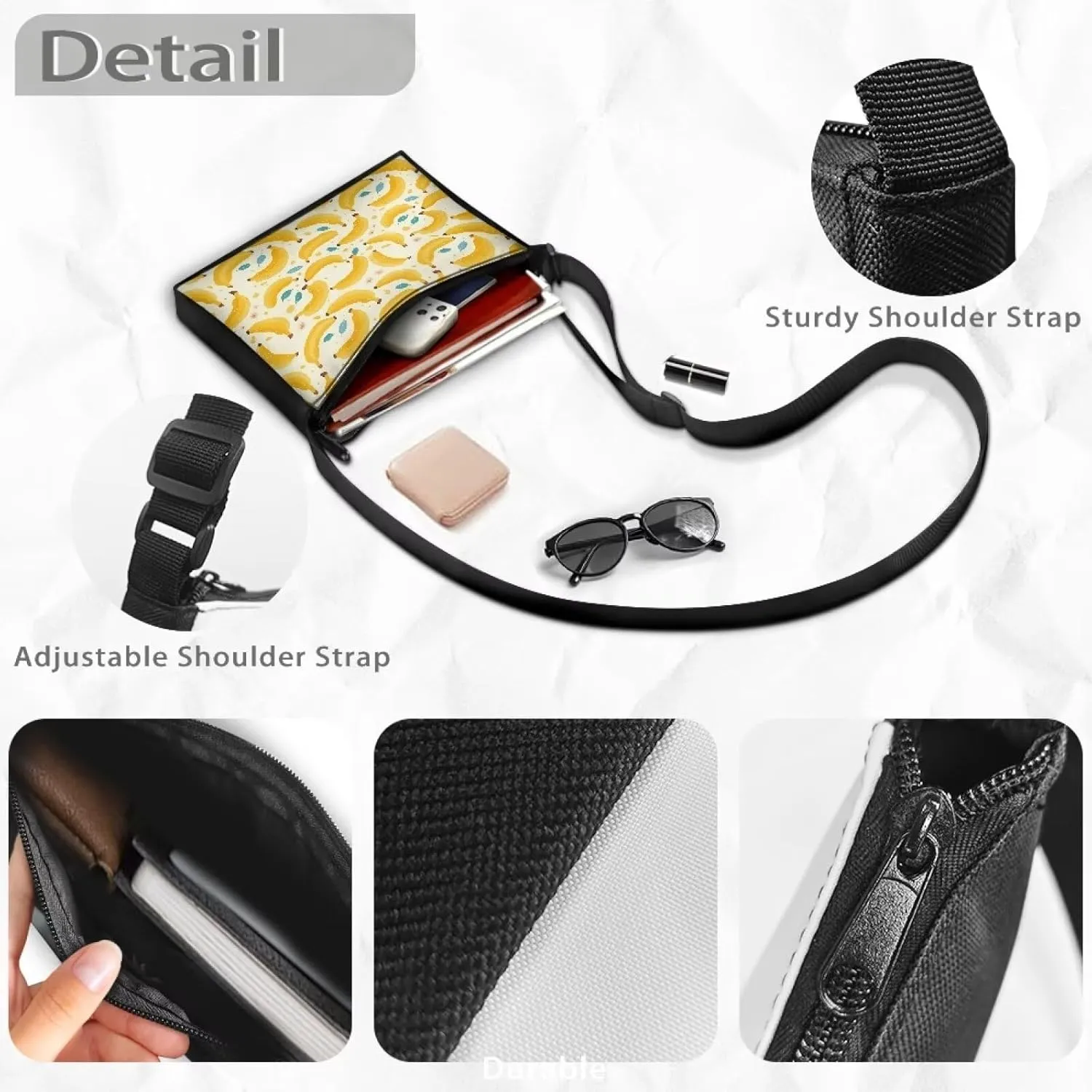 Small Capacity Shoulder Bag for Women Men Crossbody Purse Bags Lightweight Travel Tote Handbag with Zipper Closure