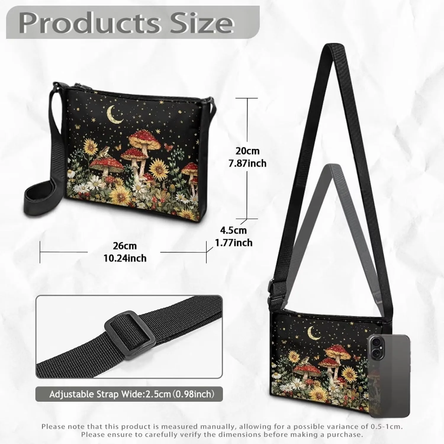 Small Capacity Shoulder Bag for Women Men Crossbody Purse Bags Lightweight Travel Tote Handbag with Zipper Closure