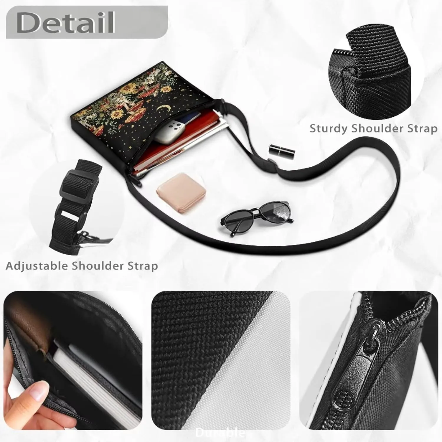 Small Capacity Shoulder Bag for Women Men Crossbody Purse Bags Lightweight Travel Tote Handbag with Zipper Closure