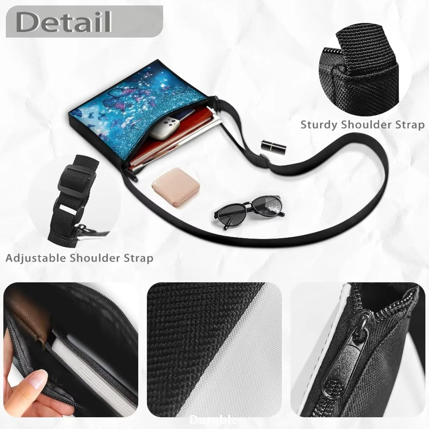 Small Capacity Shoulder Bag for Women Men Crossbody Purse Bags Lightweight Travel Tote Handbag with Zipper Closure