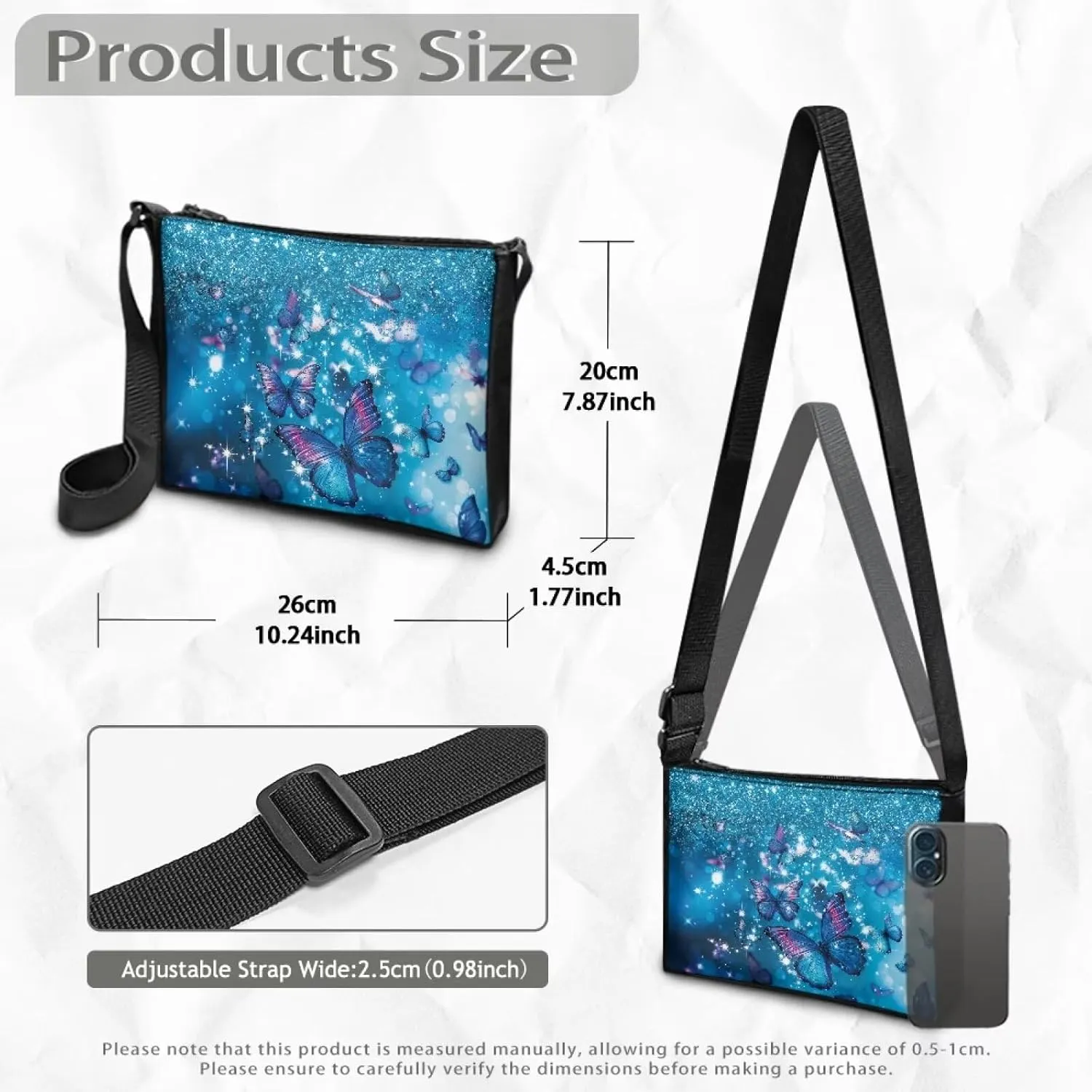Small Capacity Shoulder Bag for Women Men Crossbody Purse Bags Lightweight Travel Tote Handbag with Zipper Closure