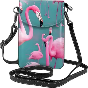 Small Cell Phone Purse - Stylish Quality And Soft Leather Messenger Horizontal Purse Crossbody Flap Phone Case For Women A flock of flamingos Printed