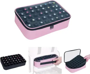 Small Clear Nail Polish Organizer Holds 40 bottles(15ml-0.5fl.oz) Nail Polish Case Multifunctional Nail Polish Bag organizer, Cosmetic Travel Makeup Bags for Women Pink