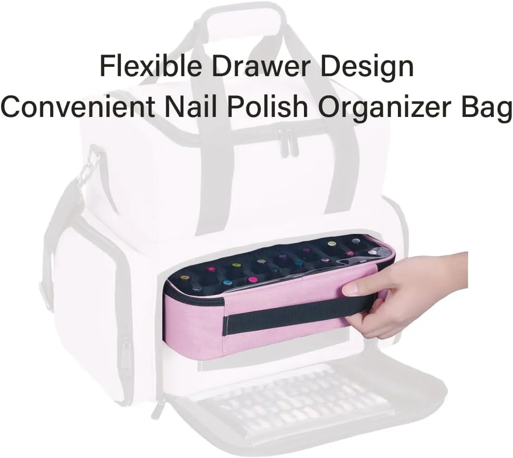 Small Clear Nail Polish Organizer Holds 40 bottles(15ml-0.5fl.oz) Nail Polish Case Multifunctional Nail Polish Bag organizer, Cosmetic Travel Makeup Bags for Women Pink