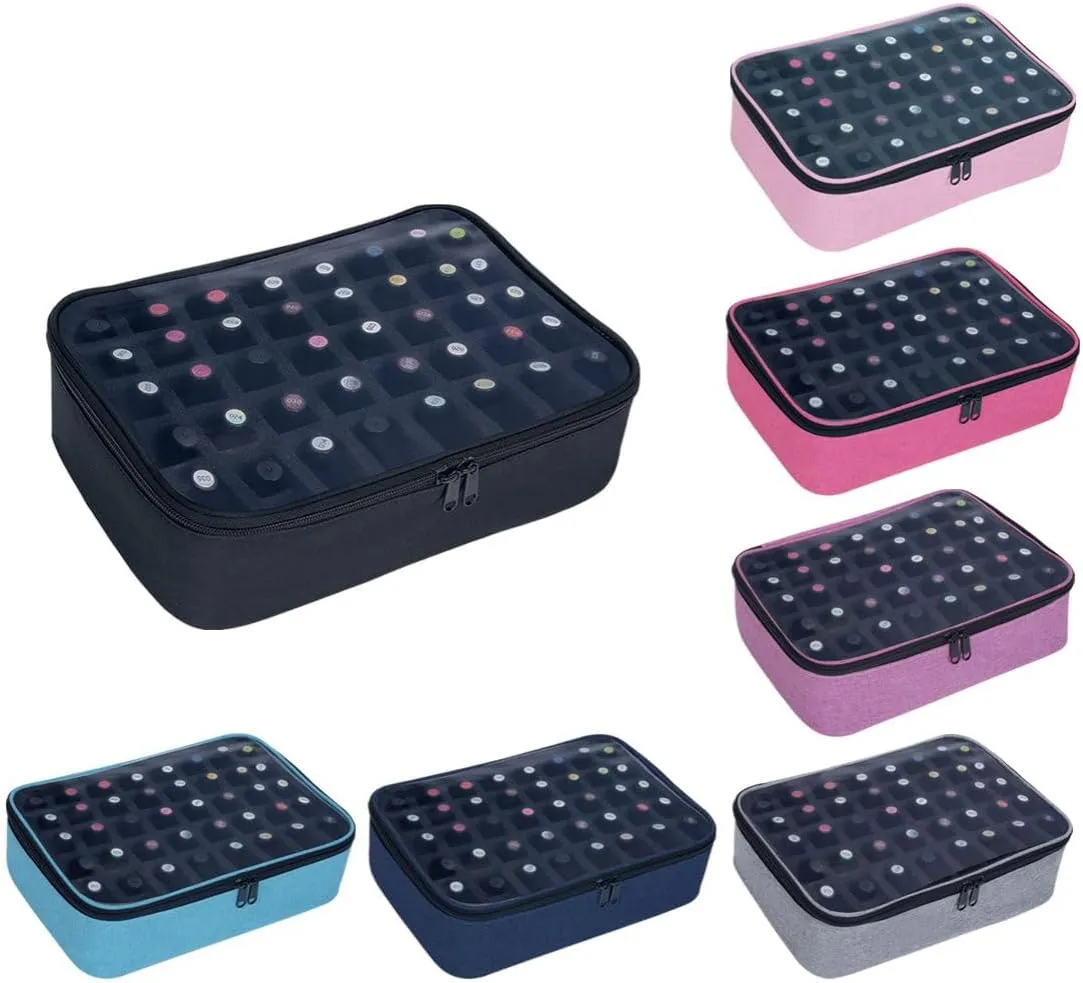 Small Clear Nail Polish Organizer Holds 40 bottles(15ml-0.5fl.oz) Nail Polish Case Multifunctional Nail Polish Bag organizer, Cosmetic Travel Makeup Bags for Women Pink