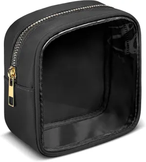 Small Makeup Bag, Clear Mini Makeup Bag for Purse, Cute Preppy Cosmetic Bag with Zipper, Nylon & PVC Waterproof Travel Toiletry Bag Organizer Coin Purse for Women Men Girls (Black)