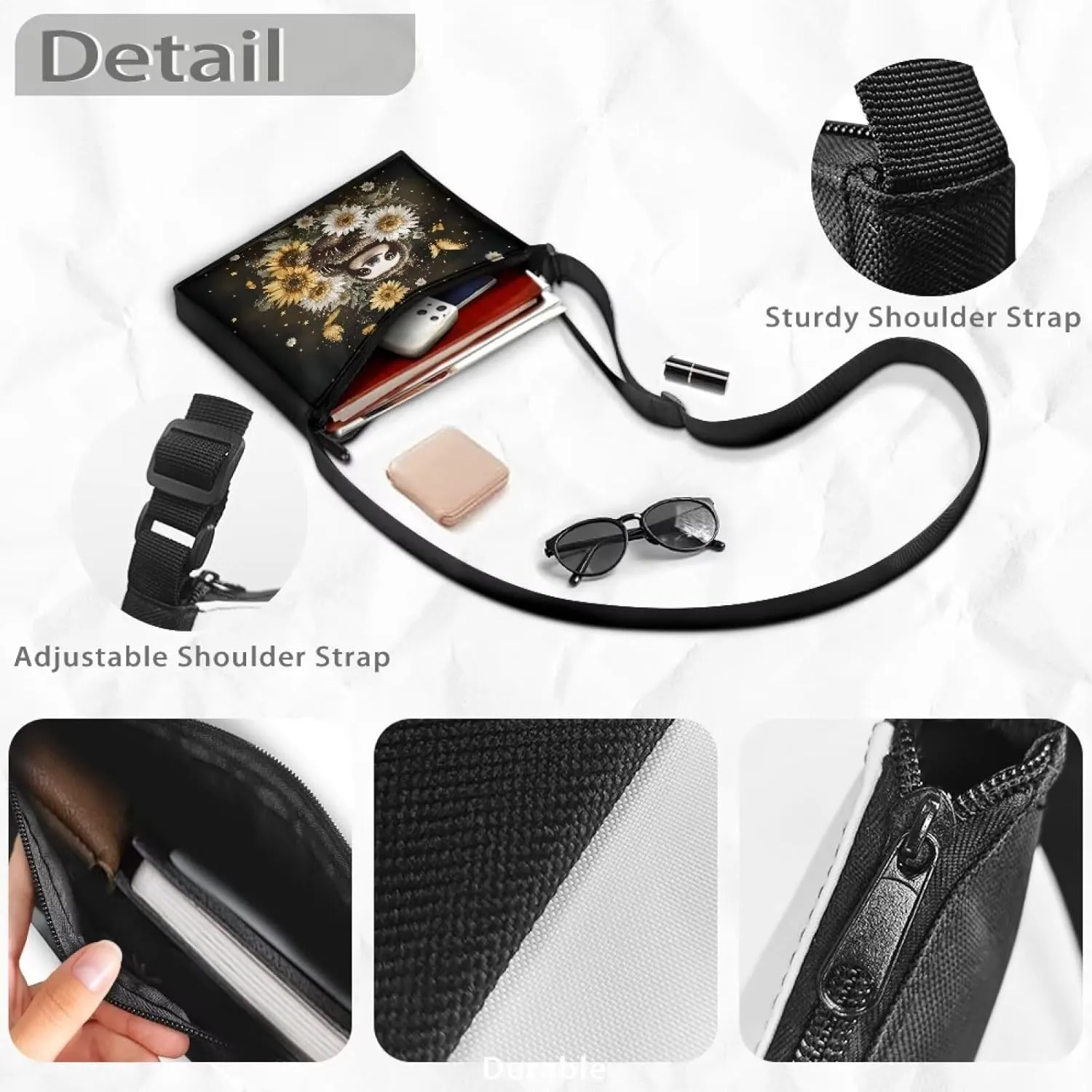 Small Shoulder Bag for Women ＆ Men Adjustable Crossbody Bag with Zipper Closure Trendy Sling Bag for Travel Sports