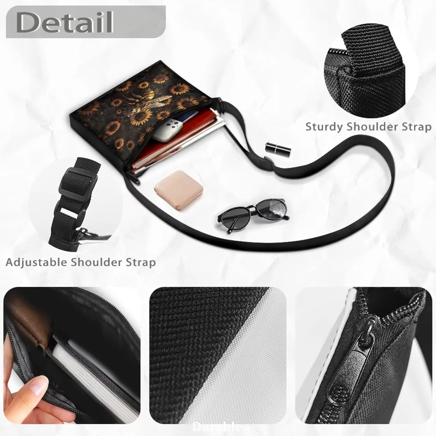 Small Shoulder Bag for Women ＆ Men Adjustable Crossbody Bag with Zipper Closure Trendy Sling Bag for Travel Sports