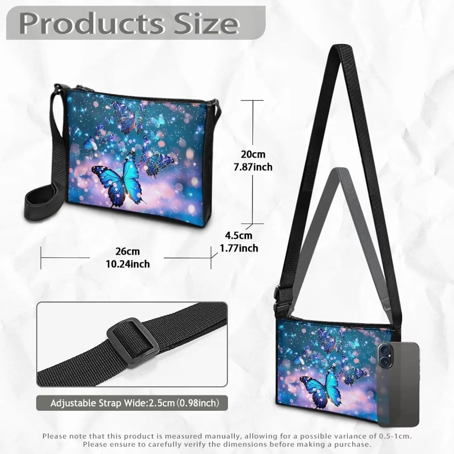 Small Shoulder Bag for Women ＆ Men Adjustable Crossbody Bag with Zipper Closure Trendy Sling Bag for Travel Sports