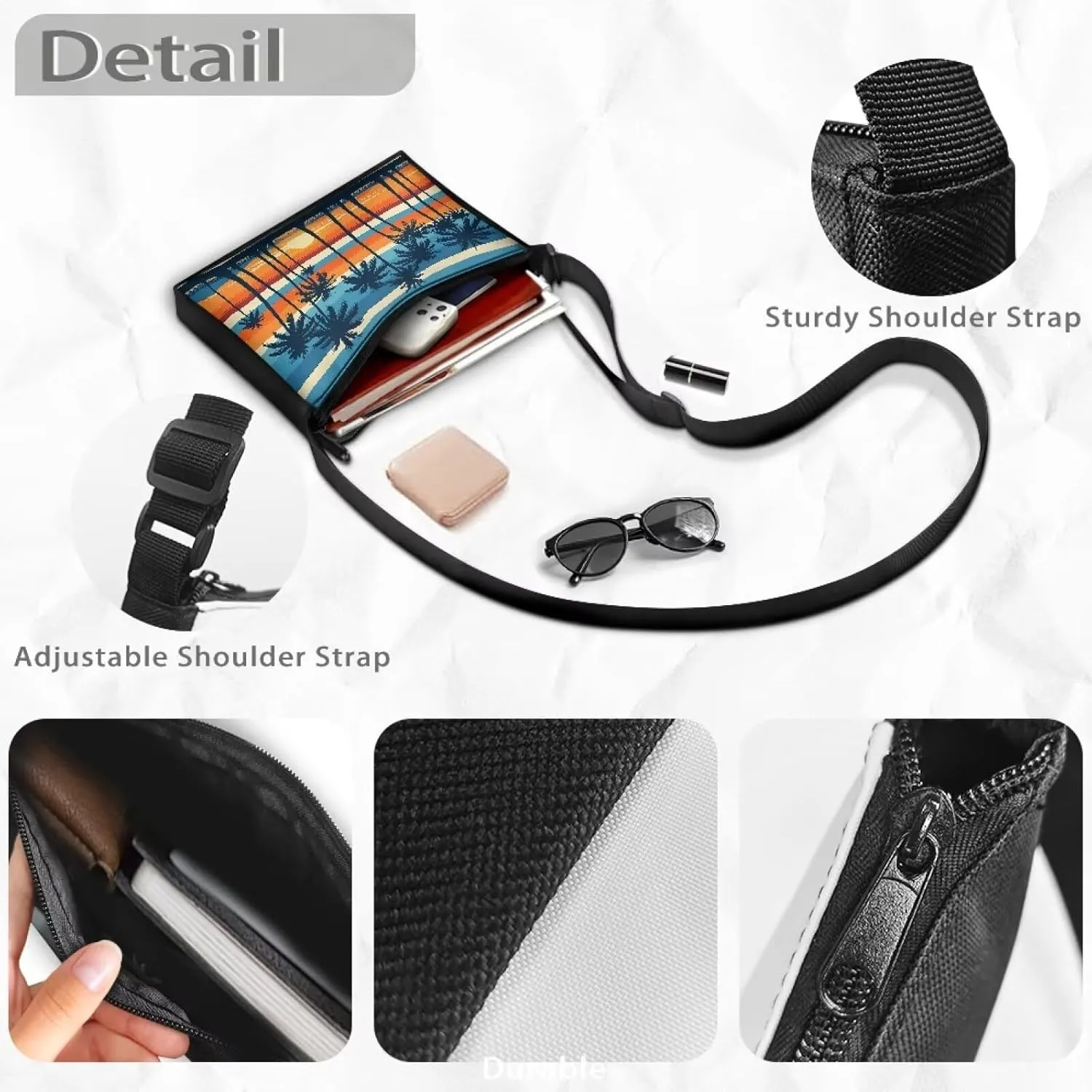 Small Shoulder Bag for Women ＆ Men Adjustable Crossbody Bag with Zipper Closure Trendy Sling Bag for Travel Sports