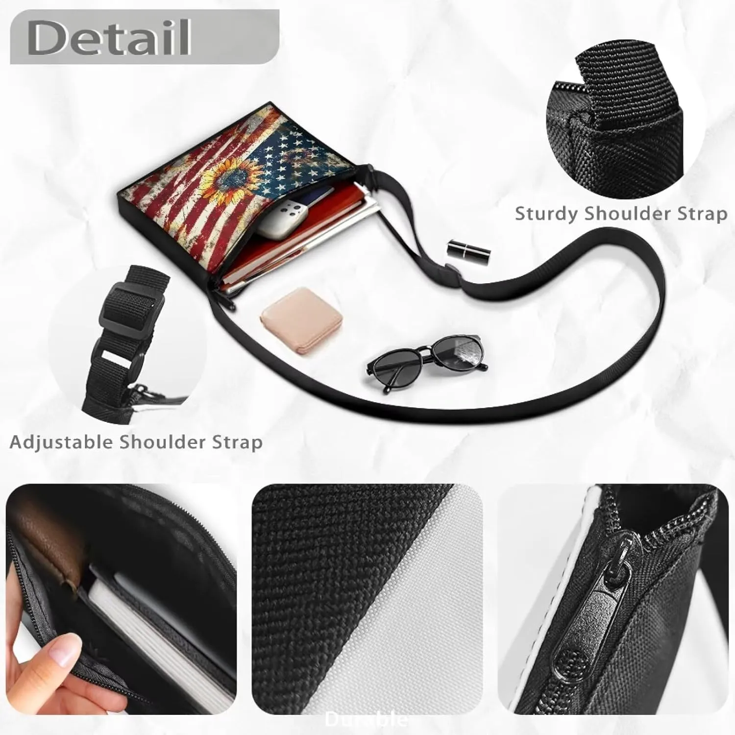 Small Shoulder Bag for Women ＆ Men Adjustable Crossbody Bag with Zipper Closure Trendy Sling Bag for Travel Sports