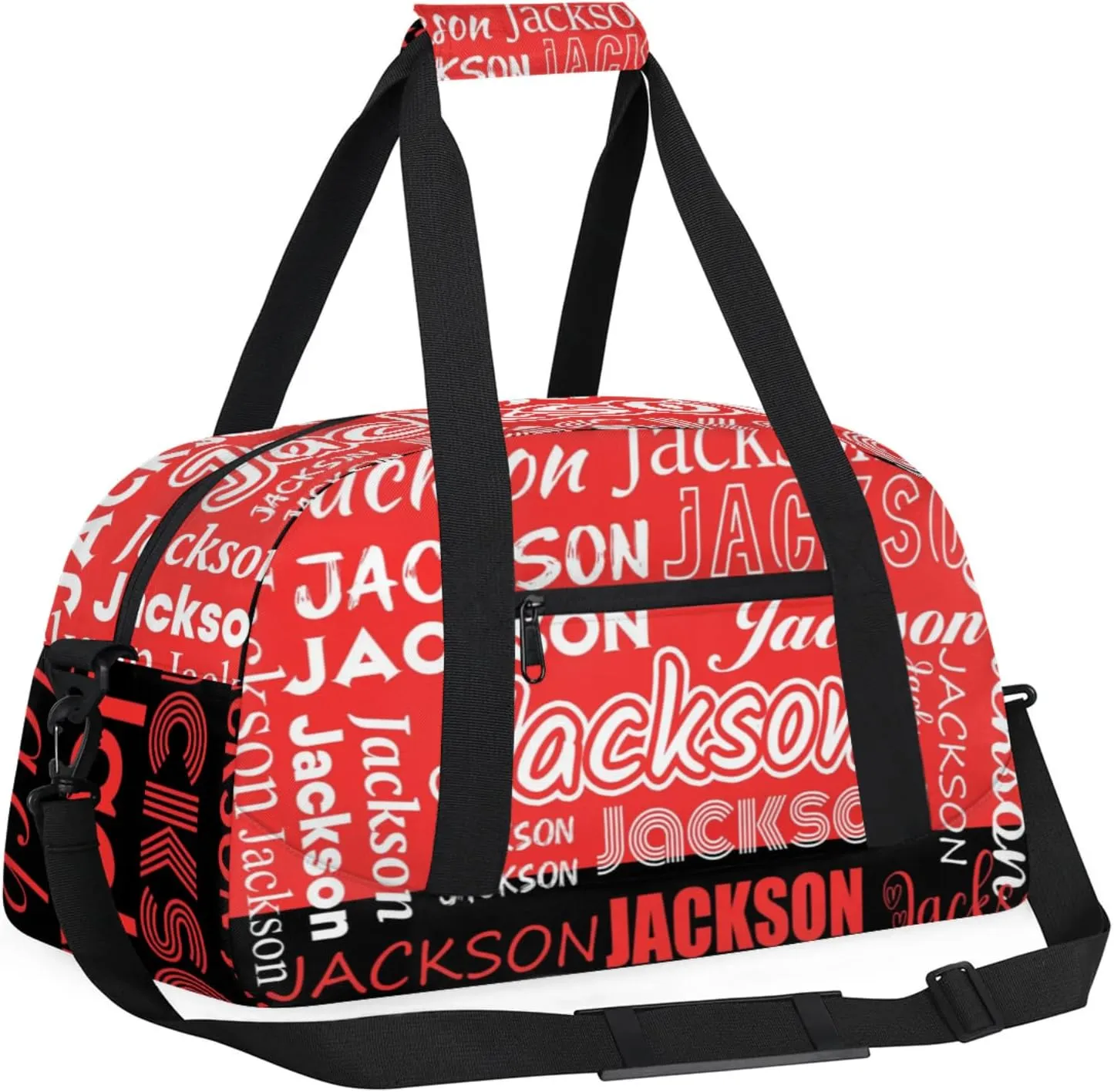 Small Sports Duffle Bag for Women Men Lightweight Custom Luggage Overnight Bag for Travel Fitness Workout Black Red