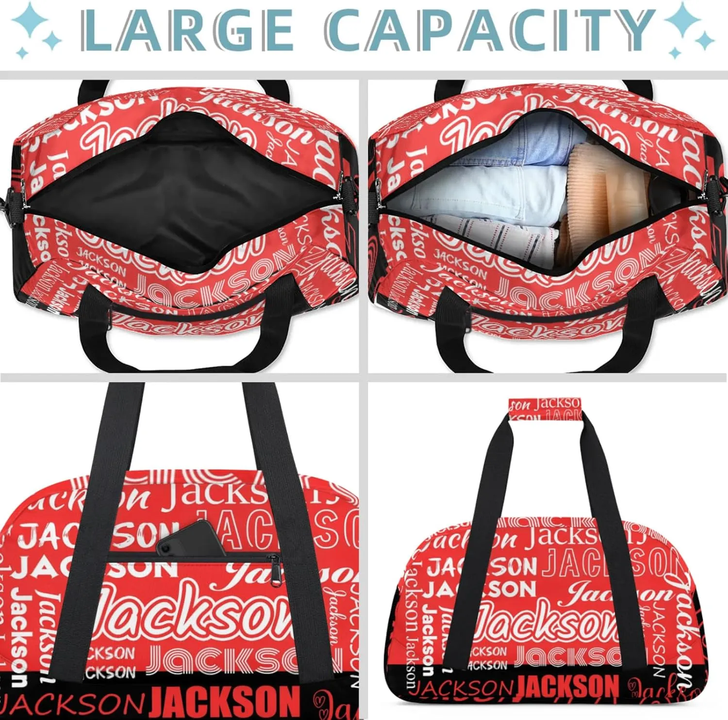 Small Sports Duffle Bag for Women Men Lightweight Custom Luggage Overnight Bag for Travel Fitness Workout Black Red