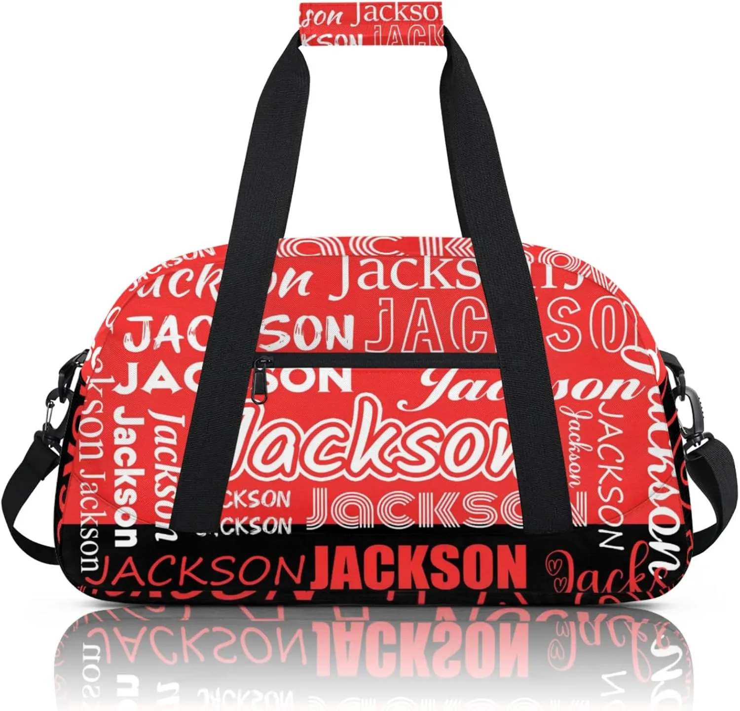 Small Sports Duffle Bag for Women Men Lightweight Custom Luggage Overnight Bag for Travel Fitness Workout Black Red