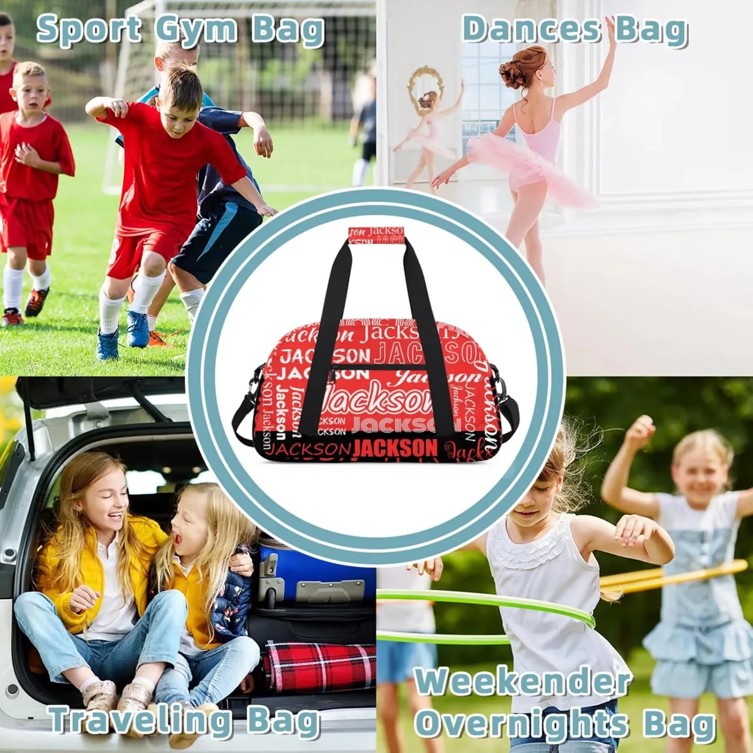Small Sports Duffle Bag for Women Men Lightweight Custom Luggage Overnight Bag for Travel Fitness Workout Black Red