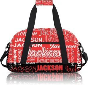 Small Sports Duffle Bag for Women Men Lightweight Custom Luggage Overnight Bag for Travel Fitness Workout Black Red