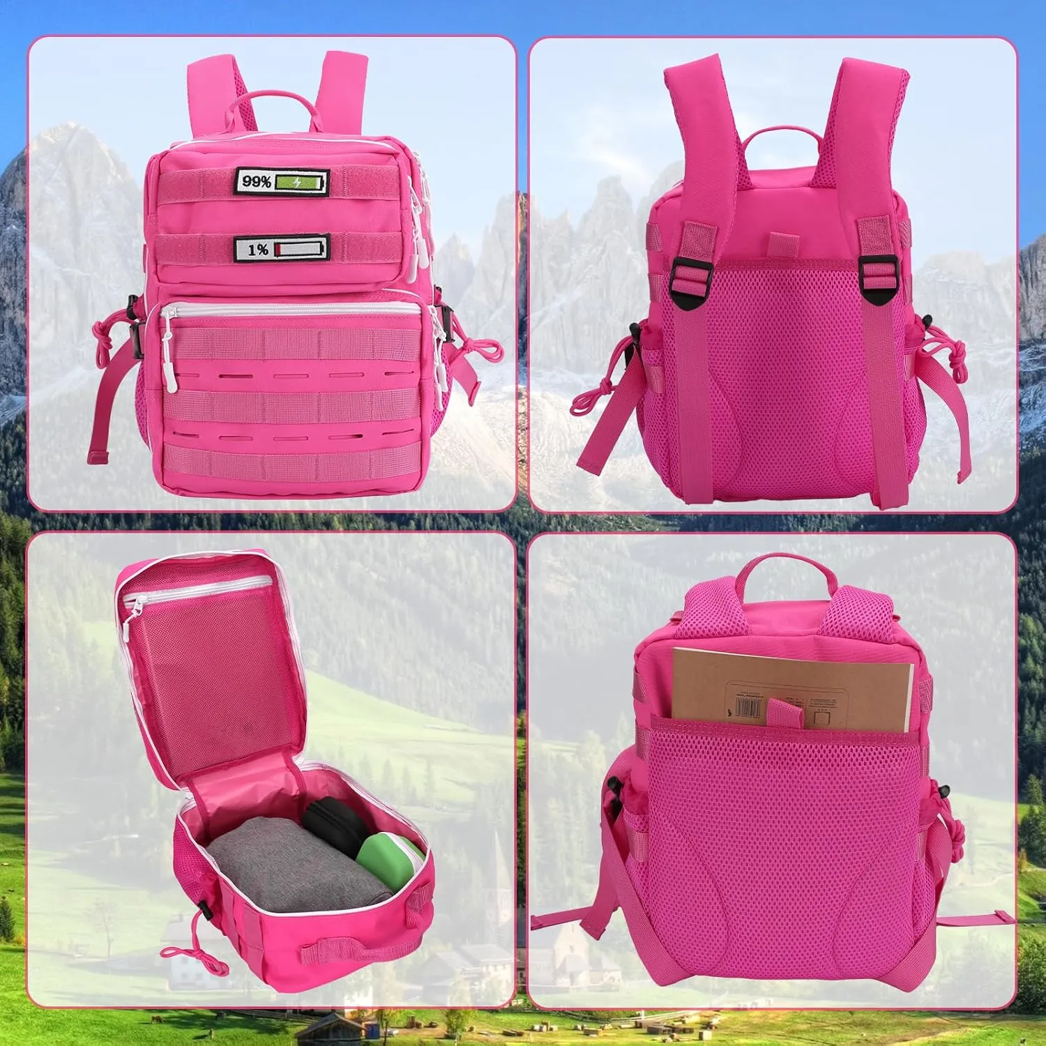 Small Tactical Backpack for Men Women,15L Mini MOLLE Tactical Daypack Rucksack with Patches for Gym Hiking Camping Travel Sport(Pink)