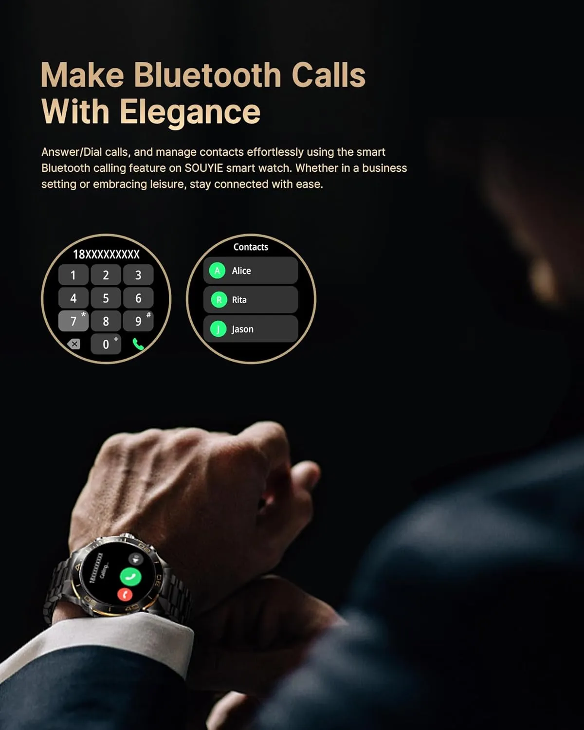 Smart Watch for Men Answer/Make Call for Android iPhone, 1.43" AMOLED HD Screen Mens Luxury Watch, 400mAh Heavy Duty Smartwatch Heart Rate Blood Oxygen Blood Pressure Sleep Monitor Pedometer, 2 Straps