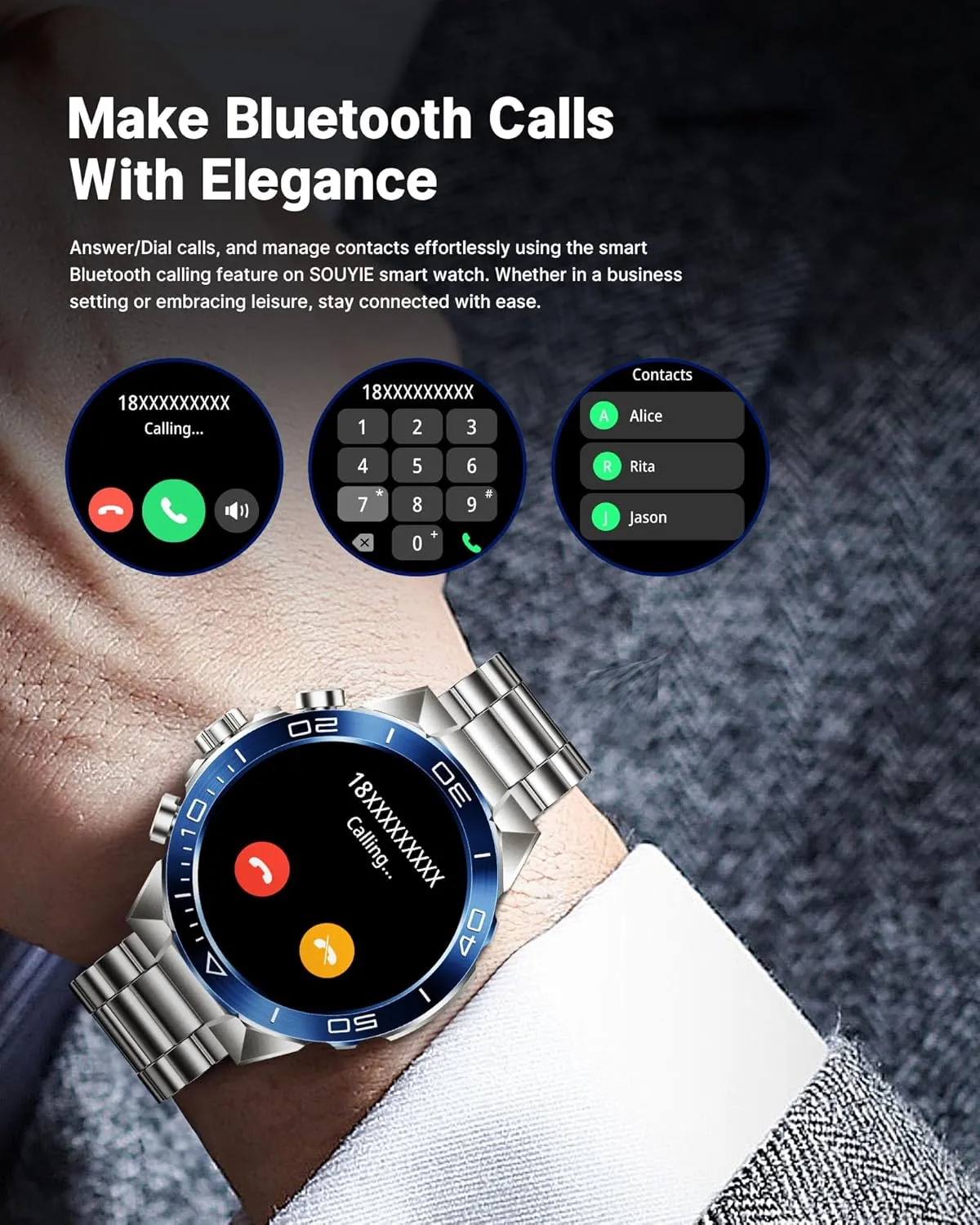 Smart Watch for Men (Answer/Make Call),1.43''AMOLED Screen with 24 Hours Healthy Monitor, 100  Sports Modes Fitness Tracker Watch, 400mAh Battery Pedometer Calorie Smartwatch Compatible Android iOS