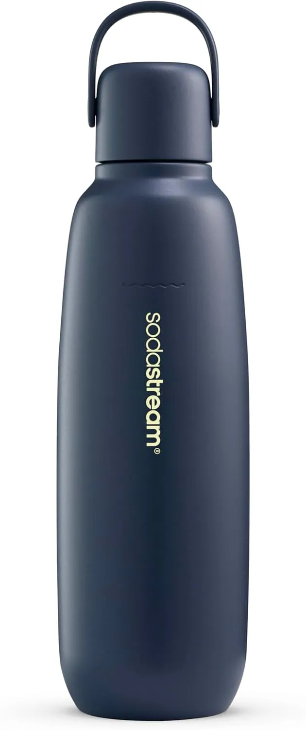sodastream - Fizz & Go Cool Bottle | Stainless Steel Carbonating Water Bottle | Keeps Drinks Cold 12 Hrs | Cupholder Friendly | Compatible with Pink CO2 cylinder machines | Storm color | 30.4 oz
