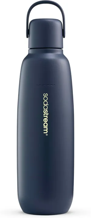 sodastream - Fizz & Go Cool Bottle | Stainless Steel Carbonating Water Bottle | Keeps Drinks Cold 12 Hrs | Cupholder Friendly | Compatible with Pink CO2 cylinder machines | Storm color | 30.4 oz