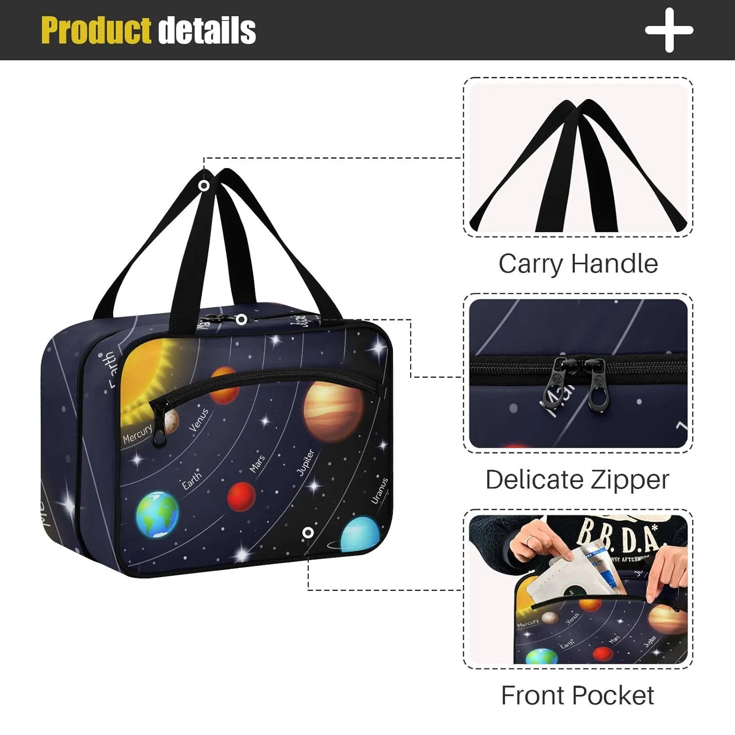 Solar System with the Sun Earth Mars Mercury Jupiter Saturn Uranus 1 PC Hanging Travel Wash bag with Handles, Portable Makeup Organizer Brush Storage Case Portable Travel Cosmetic with Hook M