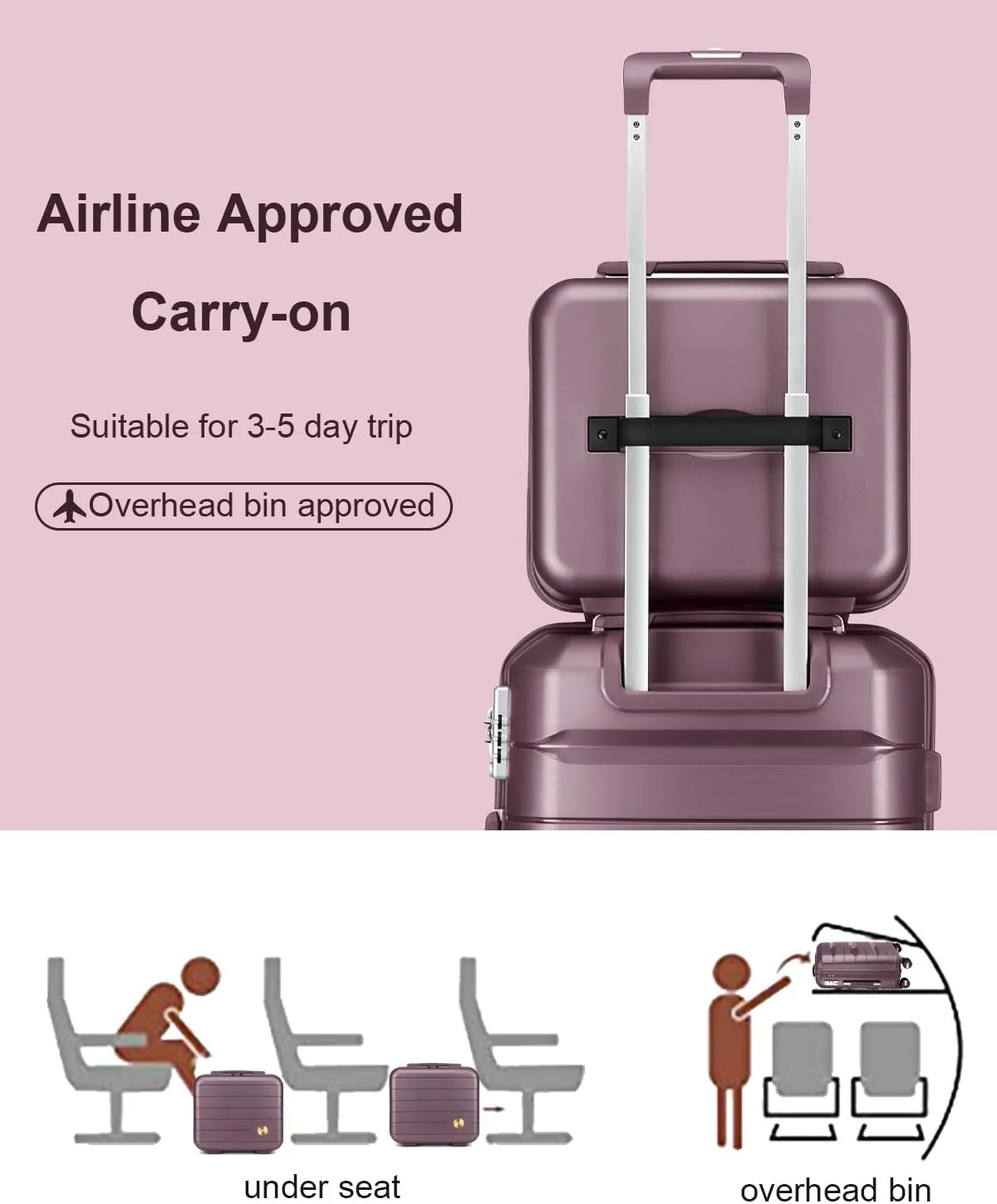 Somago 20 Inch Carry On Luggage Sets Hardside Suitcase with Double Spinner Wheels and TSA Lock YKK Zipper (Elegant Purple,14/20)