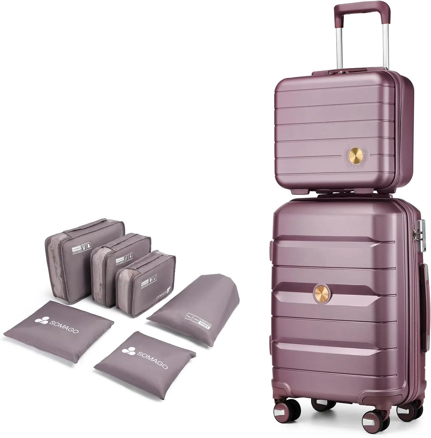 Somago 20 Inch Carry On Luggage Sets Hardside Suitcase with Double Spinner Wheels and TSA Lock YKK Zipper (Elegant Purple,14/20)