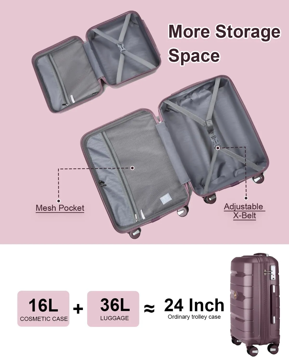 Somago 20 Inch Carry On Luggage Sets Hardside Suitcase with Double Spinner Wheels and TSA Lock YKK Zipper (Elegant Purple,14/20)