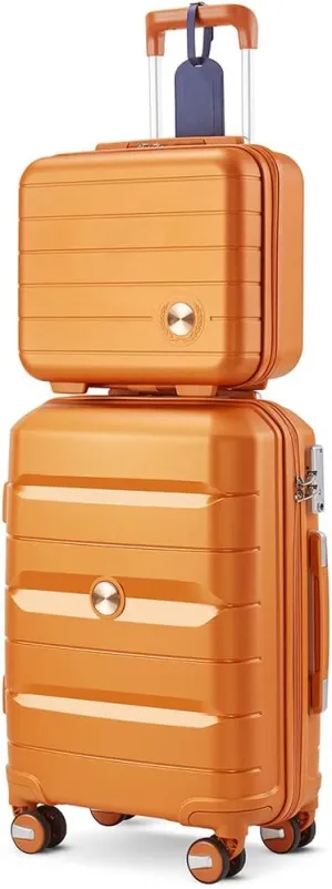 Somago 20-Inch Carry-On Suitcase with TSA Lock, Waterproof, Lightweight, Polypropylene, Sunset Orange, 5-Year Warranty