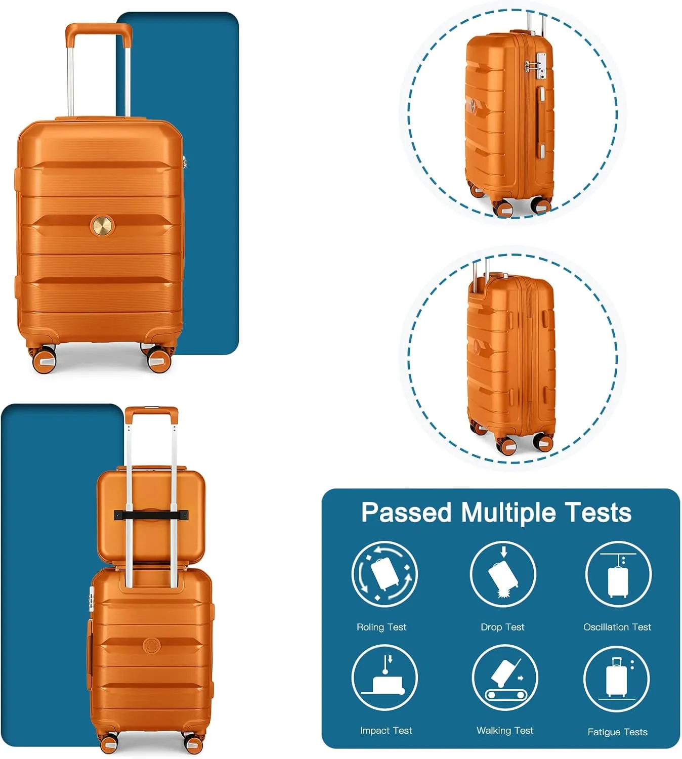 Somago 20-Inch Carry-On Suitcase with TSA Lock, Waterproof, Lightweight, Polypropylene, Sunset Orange, 5-Year Warranty