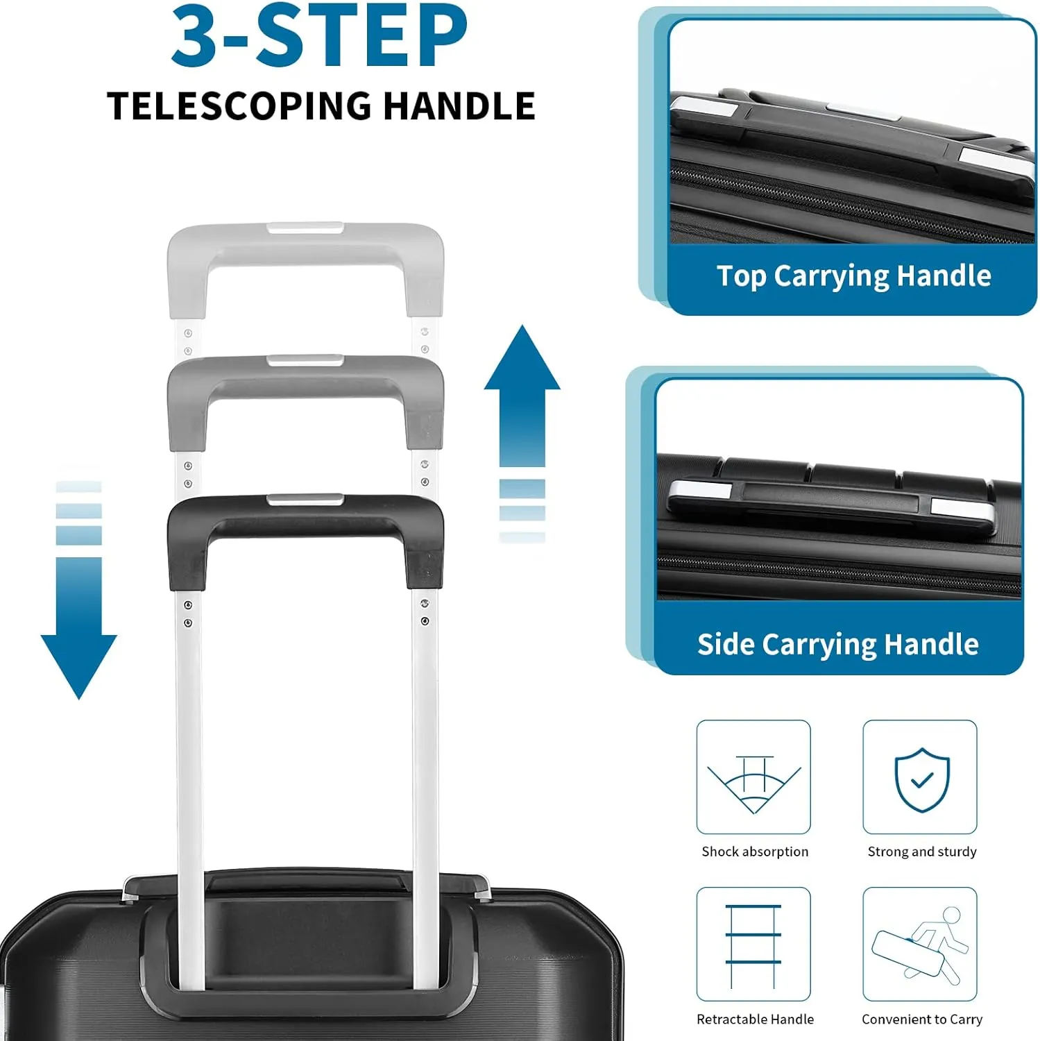 Somago 20" Carry On Luggage and 14" Mini Cosmetic Cases Travel Set Lightweight Polypropylene Suitcase with TSA Lock YKK Zipper Hardside Luggage with Spinner Wheels (2 Piece Set, Classic Black)