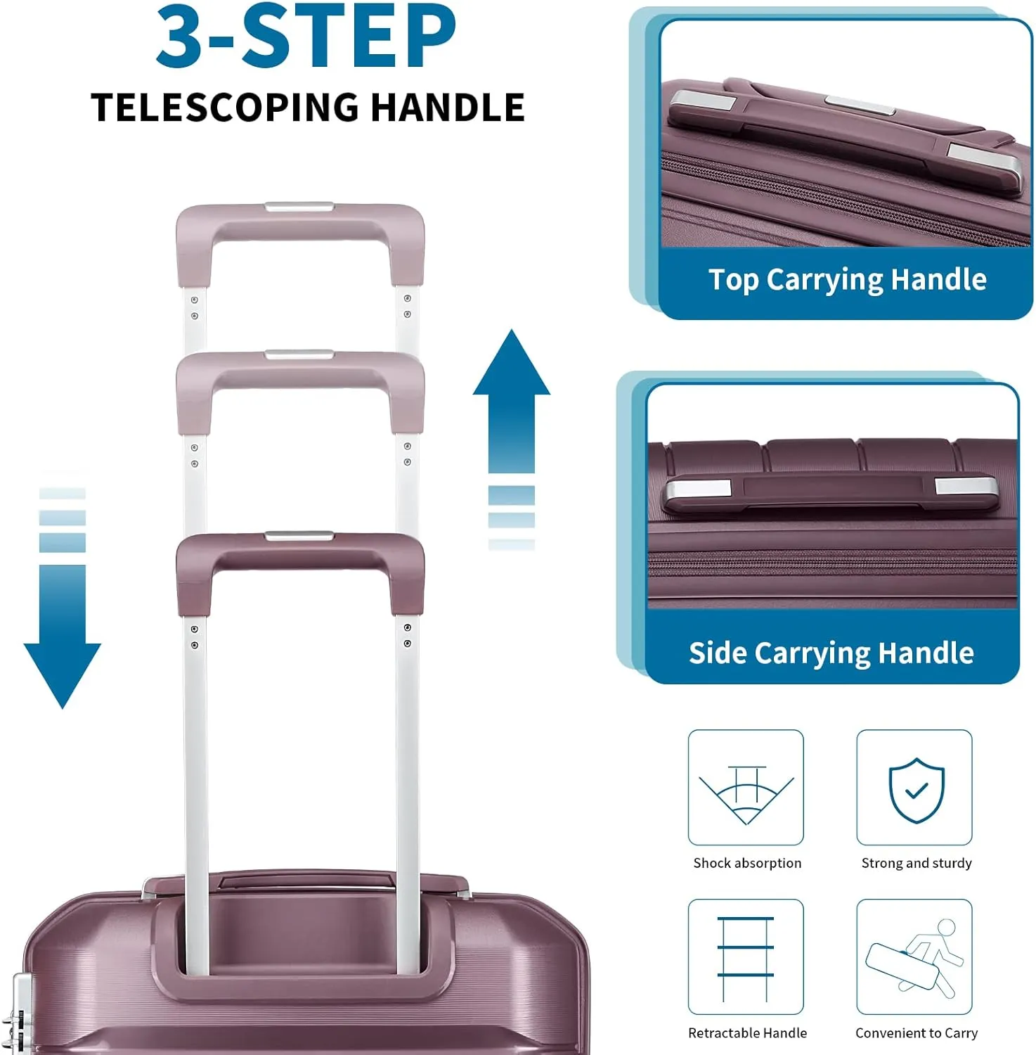 Somago 20" Carry On Luggage and 14" Mini Cosmetic Cases Travel Set Lightweight Polypropylene Suitcase with TSA Lock YKK Zipper Hardside Luggage with Spinner Wheels (2 Piece Set, Elegant Purple)