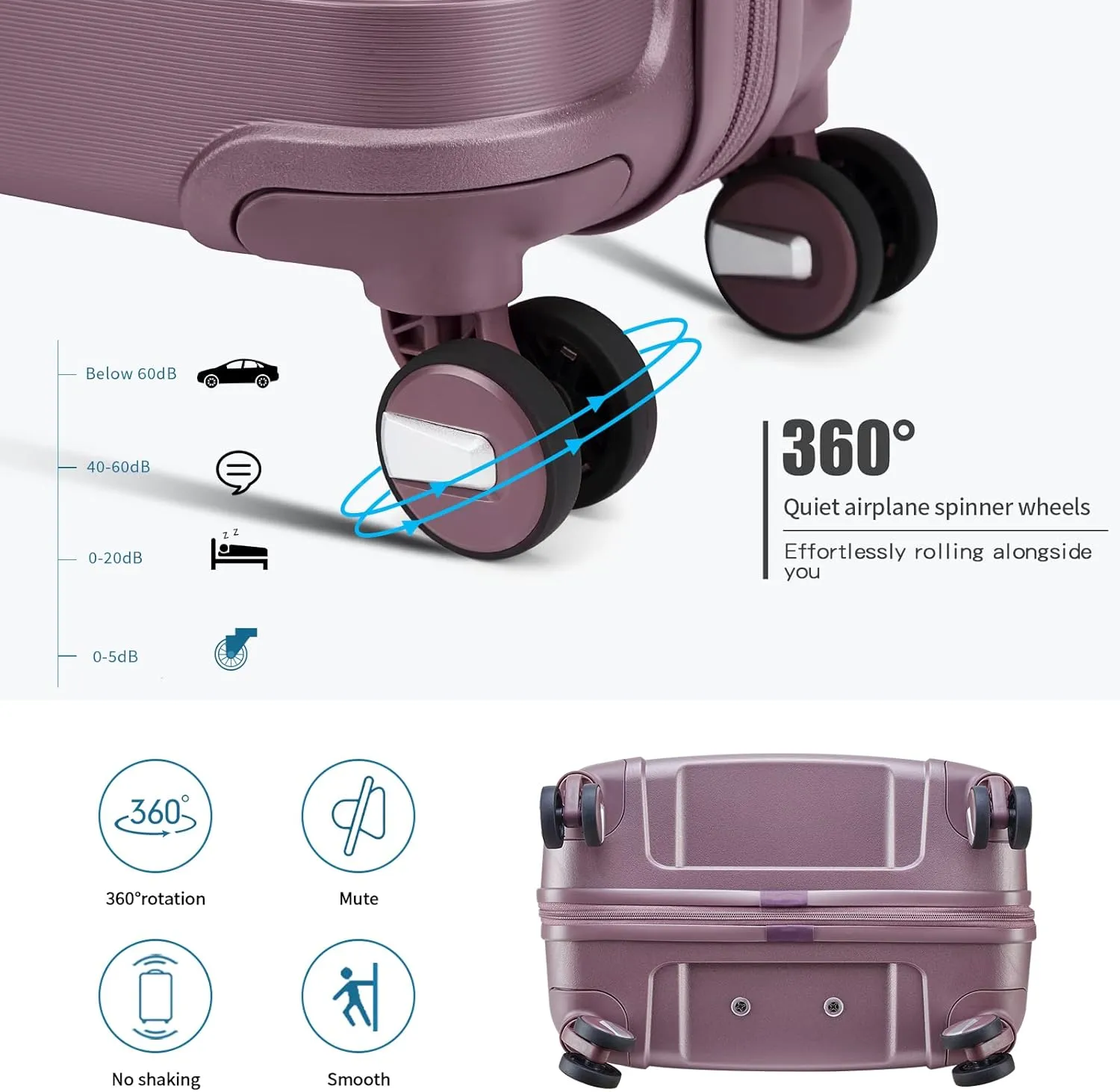 Somago 20" Carry On Luggage and 14" Mini Cosmetic Cases Travel Set Lightweight Polypropylene Suitcase with TSA Lock YKK Zipper Hardside Luggage with Spinner Wheels (2 Piece Set, Elegant Purple)