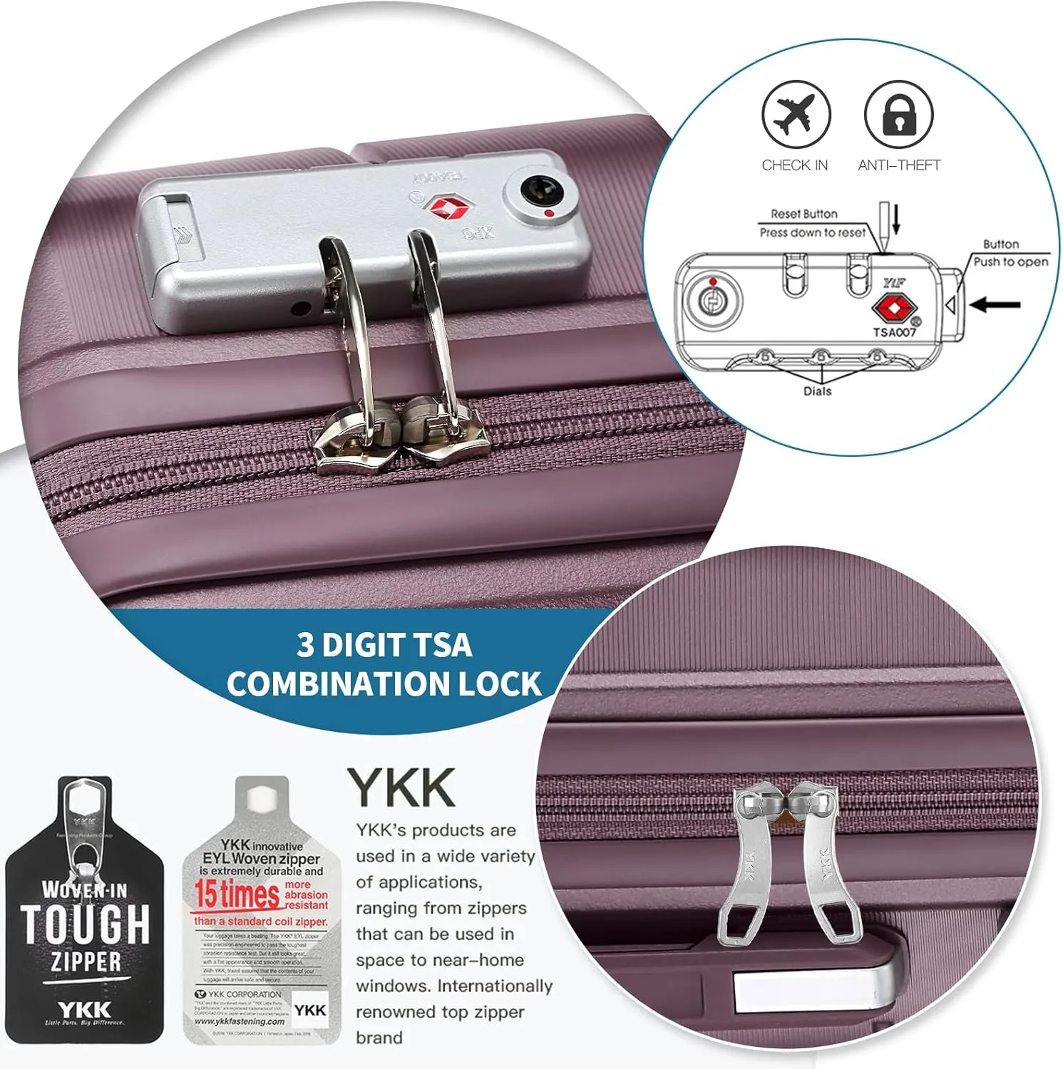 Somago 20" Carry On Luggage and 14" Mini Cosmetic Cases Travel Set Lightweight Polypropylene Suitcase with TSA Lock YKK Zipper Hardside Luggage with Spinner Wheels (2 Piece Set, Elegant Purple)