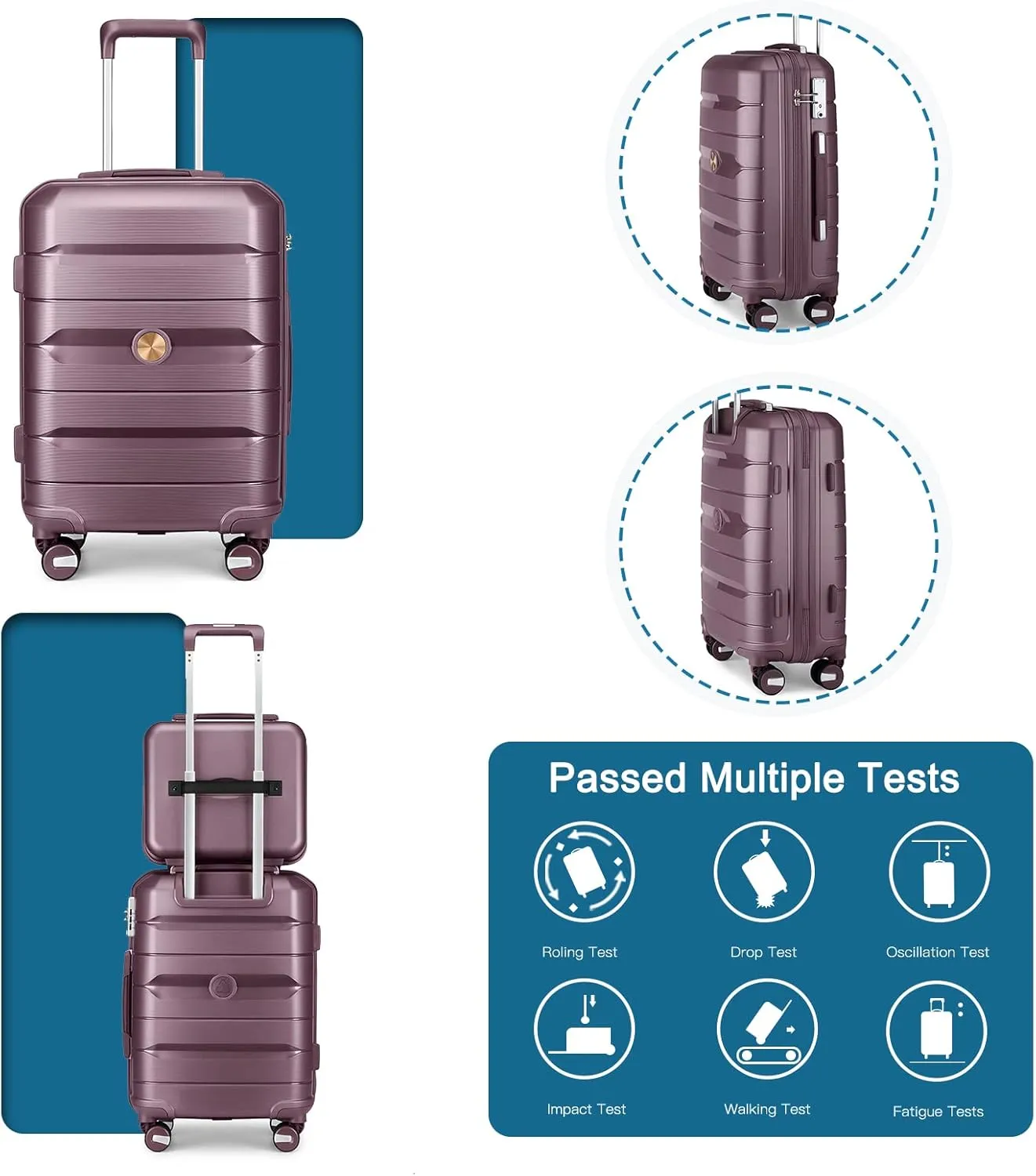 Somago 20" Carry On Luggage and 14" Mini Cosmetic Cases Travel Set Lightweight Polypropylene Suitcase with TSA Lock YKK Zipper Hardside Luggage with Spinner Wheels (2 Piece Set, Elegant Purple)
