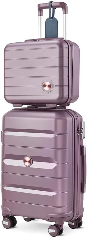 Somago 20" Carry On Luggage and 14" Mini Cosmetic Cases Travel Set Lightweight Polypropylene Suitcase with TSA Lock YKK Zipper Hardside Luggage with Spinner Wheels (2 Piece Set, Elegant Purple)