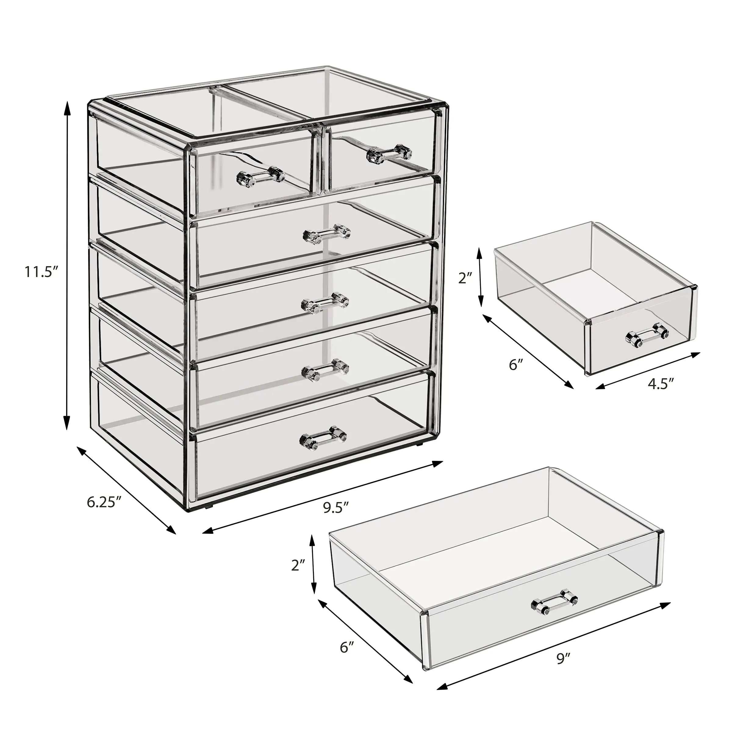 Sorbus Acrylic Makeup Organizer - Organization and Storage Case for Cosmetics Make Up & Jewelry - Big Clear Makeup Organizer for Vanity, Bathroom, College Dorm, Closet, Desk (4 Large, 2 Small Drawers)