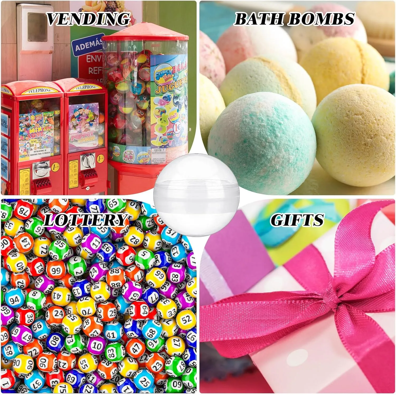 Sosation 150 Pcs 2 Inch Gumball Vending Machine Capsules Empty Round Capsules Plastic Containers Toy Supplies for Easter Prizes Party Favors