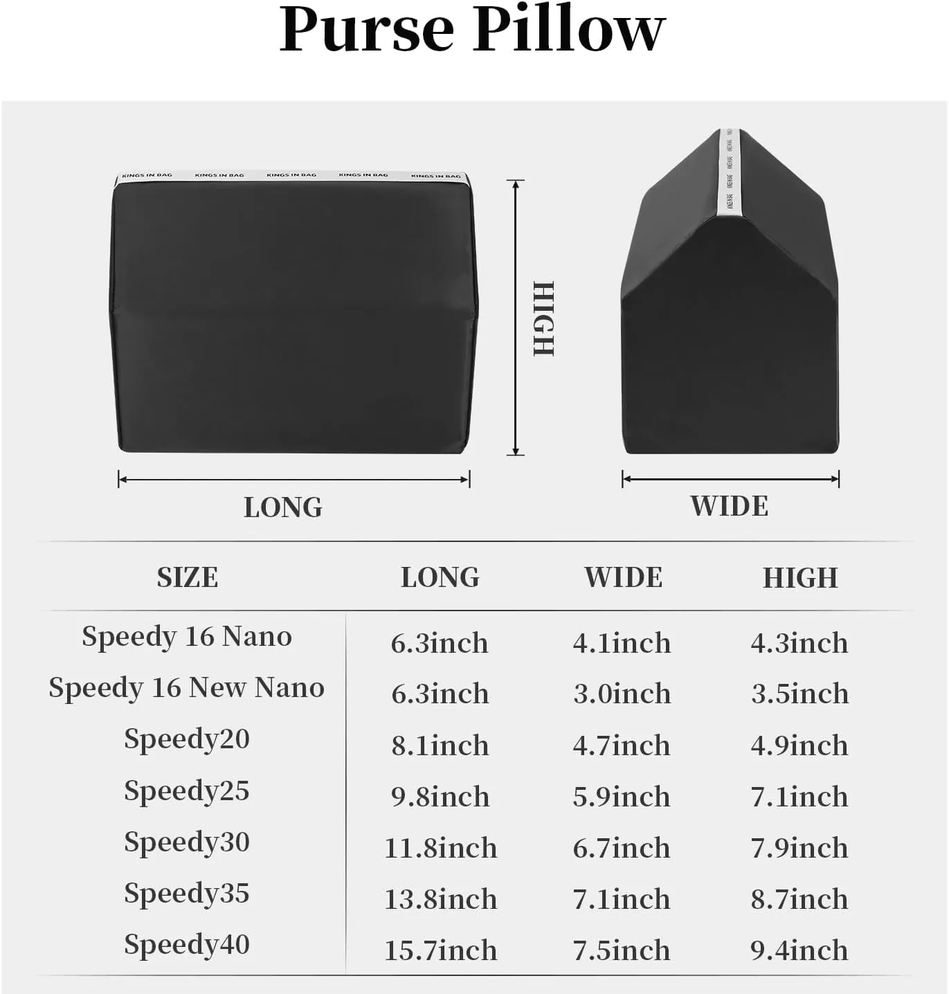 Speedy 25 Purse Pillow Insert, Handbag Filler Compatible with LV Speedy Bags, Luxury Handbag Shaper with Soft Satins Surface and Memory Foam Inner (Black, Speedy25)
