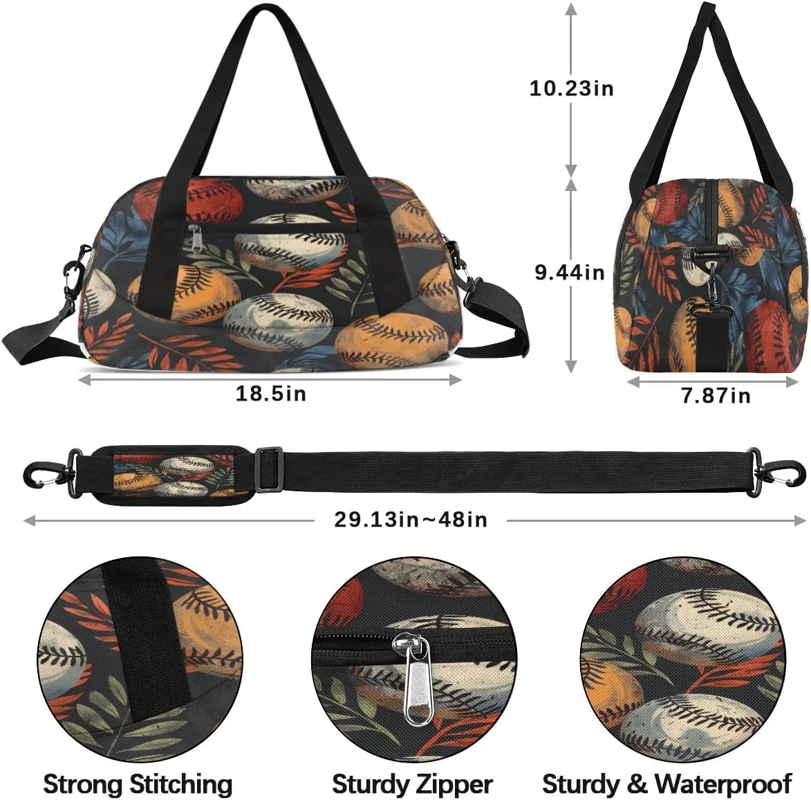 Sport Duffel Bag Baseball Leaves Kids Gym Bag Weekender Overnight Bags for Boys Girls Teens Carry On Workout Travel Bag