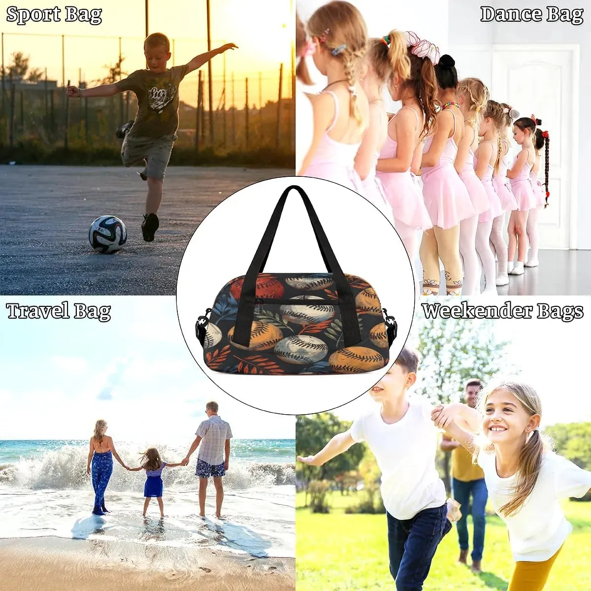 Sport Duffel Bag Baseball Leaves Kids Gym Bag Weekender Overnight Bags for Boys Girls Teens Carry On Workout Travel Bag