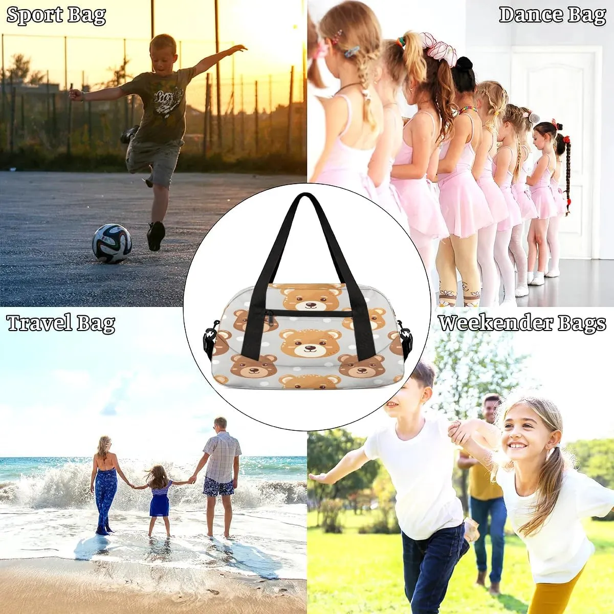 Sport Duffel Bag Bears Dots Kids Gym Bag Weekender Overnight Bags for Boys Girls Teens Carry On Workout Travel Bag