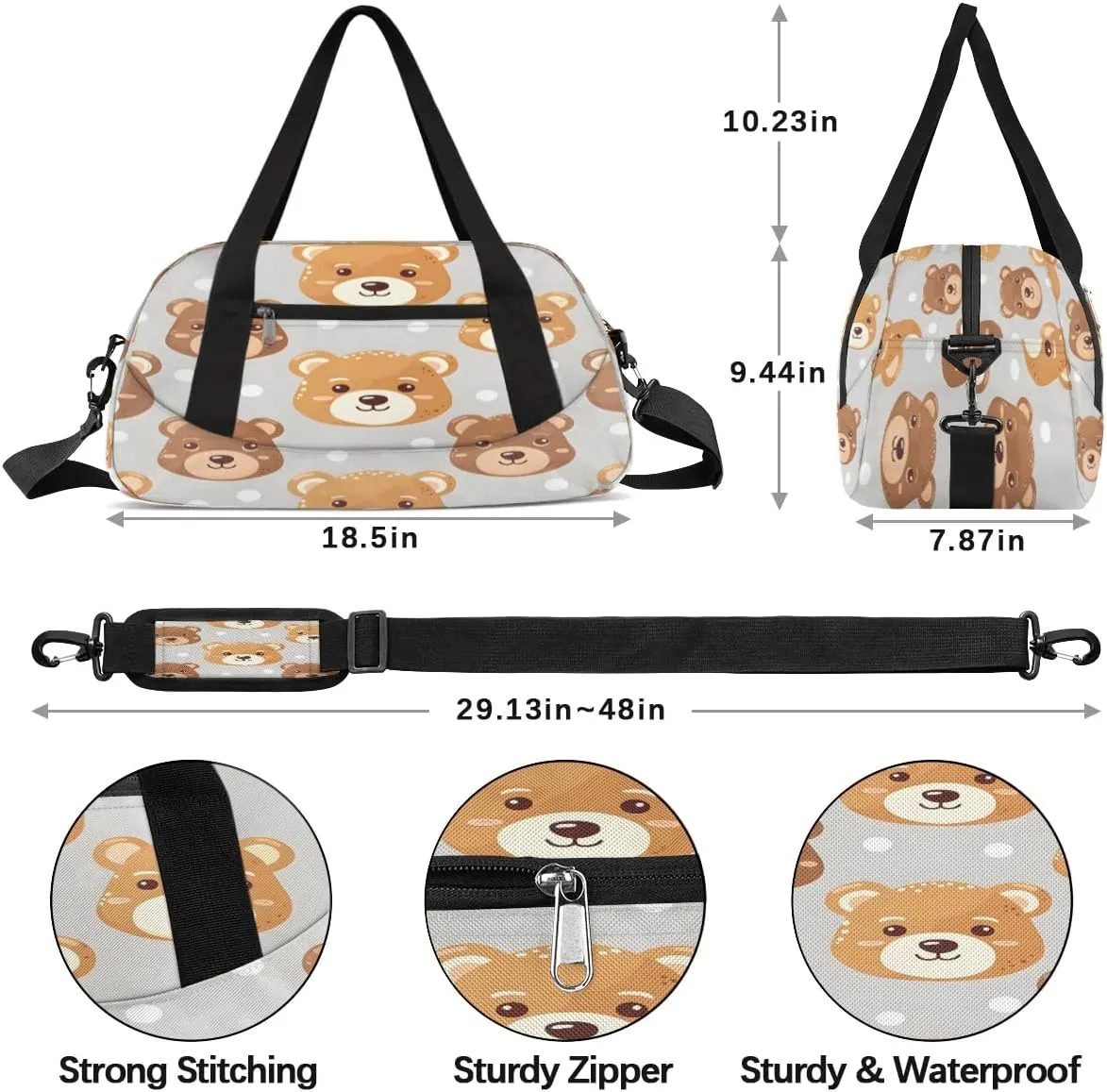Sport Duffel Bag Bears Dots Kids Gym Bag Weekender Overnight Bags for Boys Girls Teens Carry On Workout Travel Bag