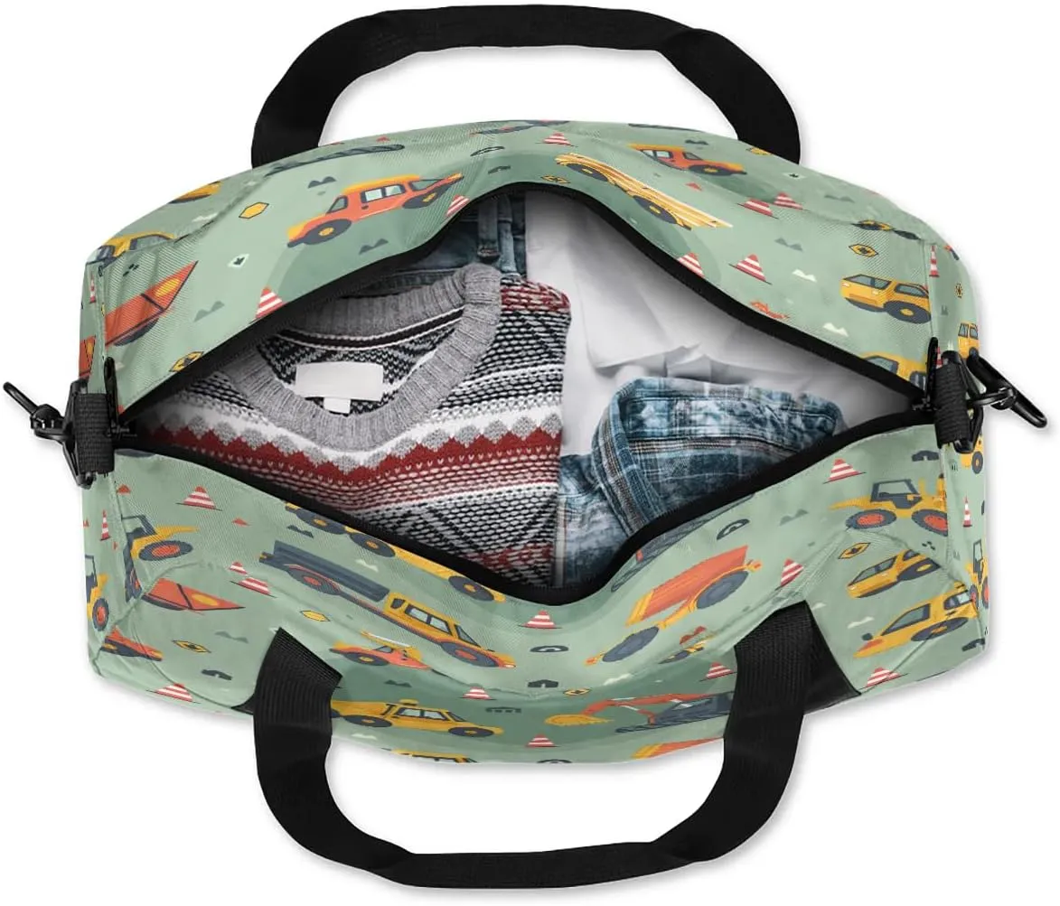 Sport Duffel Bag Cars Excavators Kids Gym Bag Weekender Overnight Bags for Boys Girls Teens Carry On Workout Travel Bag