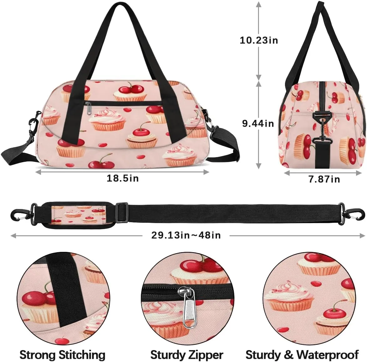 Sport Duffel Bag Cherry Cake Kids Gym Bag Weekender Overnight Bags for Boys Girls Teens Carry On Workout Travel Bag