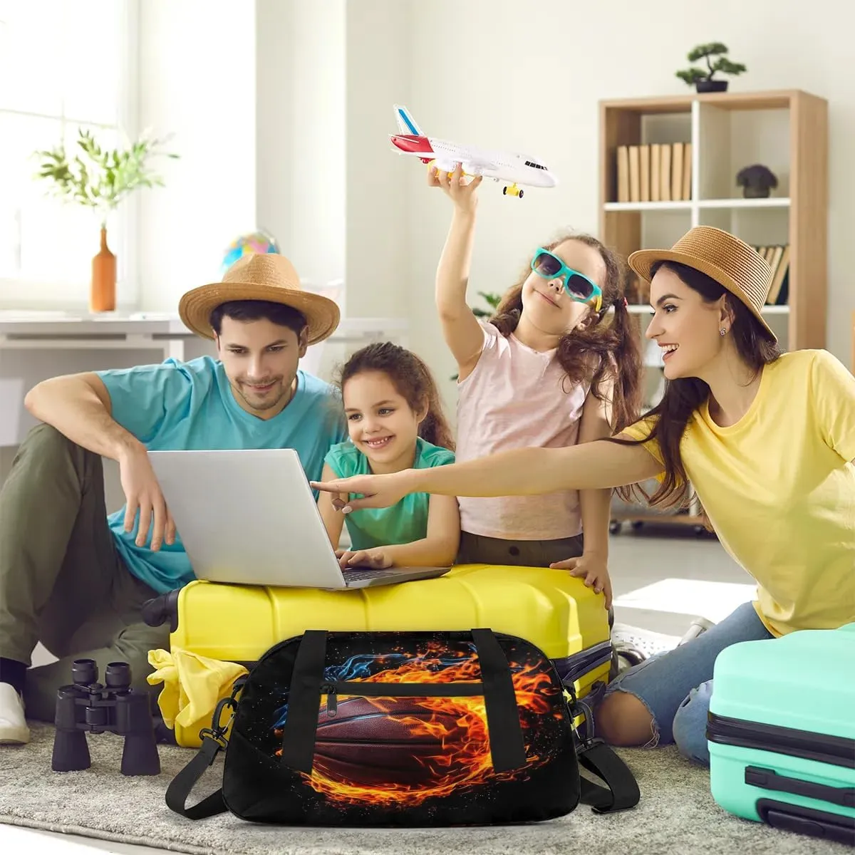 Sport Duffel Bag Fire Basketball Kids Gym Bag Weekender Overnight Bags for Boys Girls Teens Carry On Workout Travel Bag