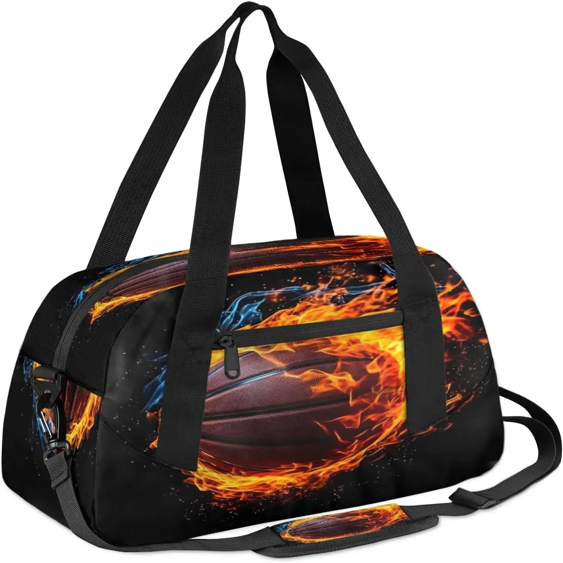 Sport Duffel Bag Fire Basketball Kids Gym Bag Weekender Overnight Bags for Boys Girls Teens Carry On Workout Travel Bag