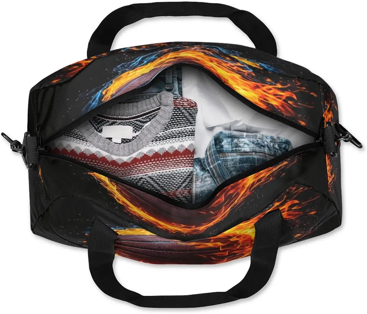 Sport Duffel Bag Fire Basketball Kids Gym Bag Weekender Overnight Bags for Boys Girls Teens Carry On Workout Travel Bag