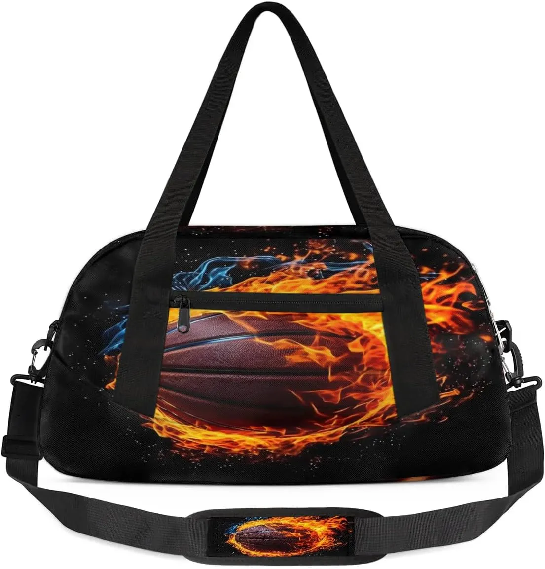 Sport Duffel Bag Fire Basketball Kids Gym Bag Weekender Overnight Bags for Boys Girls Teens Carry On Workout Travel Bag